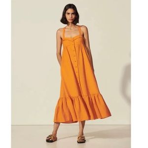 Sandro long orange baby doll dress XS (34) like new